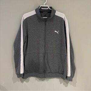 Puma Men's Gray Full-Zip Jacket with White Shoulder Stripes
